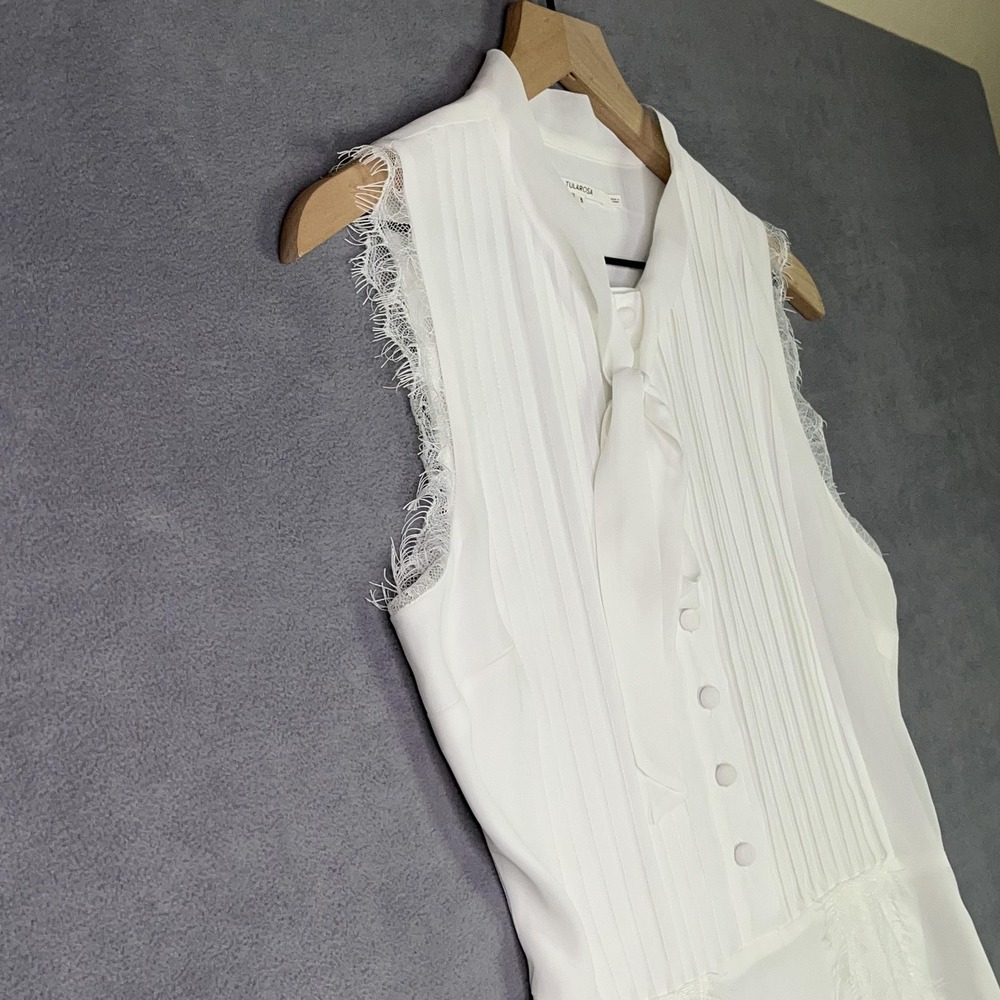 Tularosa White Sleeveless Tie Neck Lace Trim Fit & Flare Dress Women's Small - Picture 4 of 11